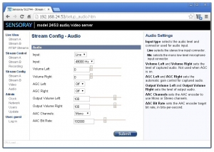 Audio stream configuration page