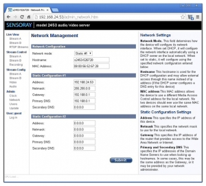 Network configuration page